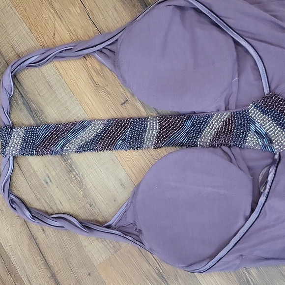 GUESS Antique Violet Beaded T-Back Halter Midi Dress - Picture 8 of 12